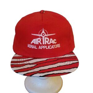 Vtg Aerial AG Farm Service 5 Panel Hat Air Trac Crop Applicator 80s Dad Cap Red